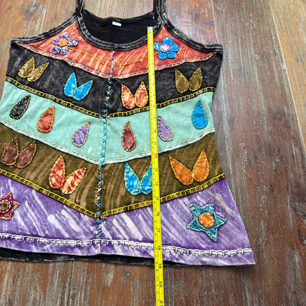 Boho Multicolor Patchwork Tank Top Large Leaf Flo… - image 7